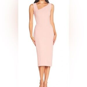 Dress the Population asymmetrical sheath lined dress in a lovely blush.
